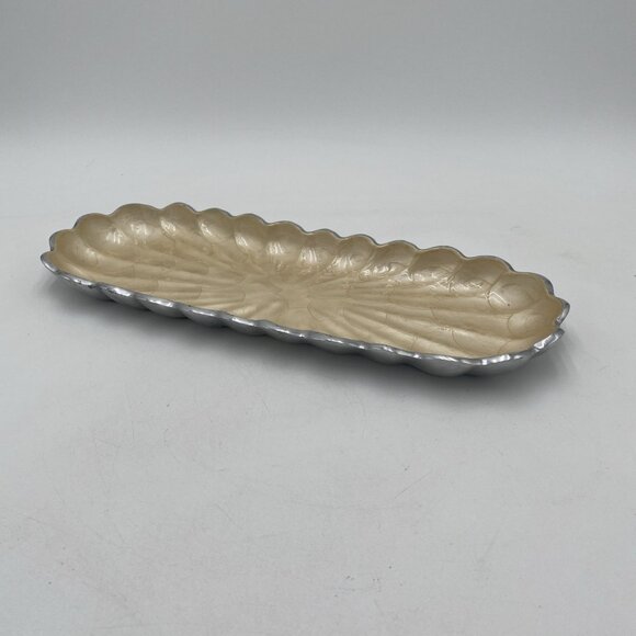 Julia Knight Peony 14” Rectangular Tray Kiwi Cast Aluminum Enamel Pearlized - Picture 1 of 8